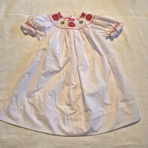 Small Shop Boutique girls size 4-5 white smocked dress with holiday ball design